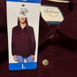 JACHS Girlfriend Micro Corduroy Shirt Deep Red/Burgundy L NWT